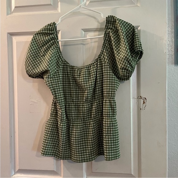 Madewell Green Checkered Blouse - Picture 2 of 2